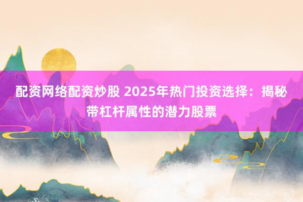 配资网络配资炒股 2025年热门投资选择：揭秘带杠杆属性的潜力股票