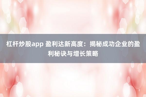 杠杆炒股app 盈利达新高度：揭秘成功企业的盈利秘诀与增长策略