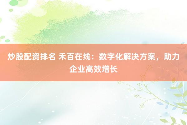 炒股配资排名 禾百在线：数字化解决方案，助力企业高效增长