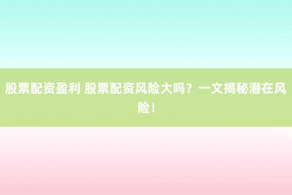 股票配资盈利 股票配资风险大吗？一文揭秘潜在风险！