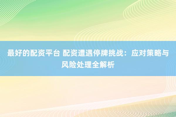 最好的配资平台 配资遭遇停牌挑战：应对策略与风险处理全解析