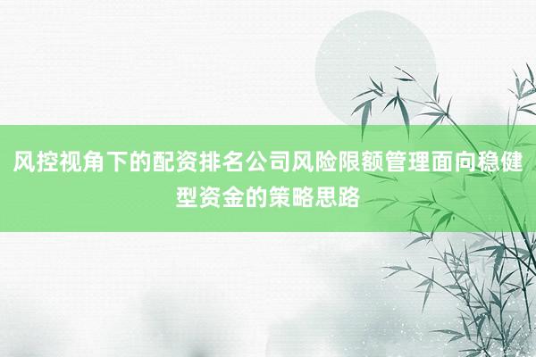 风控视角下的配资排名公司风险限额管理面向稳健型资金的策略思路