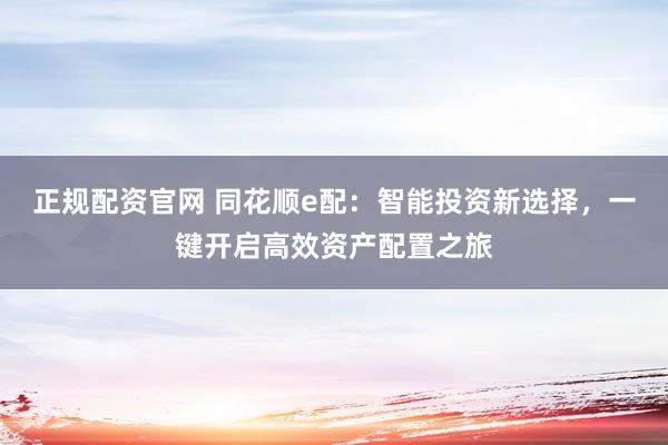 正规配资官网 同花顺e配：智能投资新选择，一键开启高效资产配置之旅
