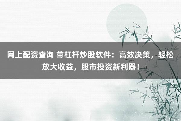 网上配资查询 带杠杆炒股软件：高效决策，轻松放大收益，股市投资新利器！